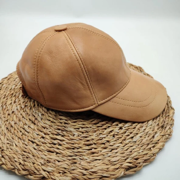 Camel Renk Deri Unisex Şapka - 10