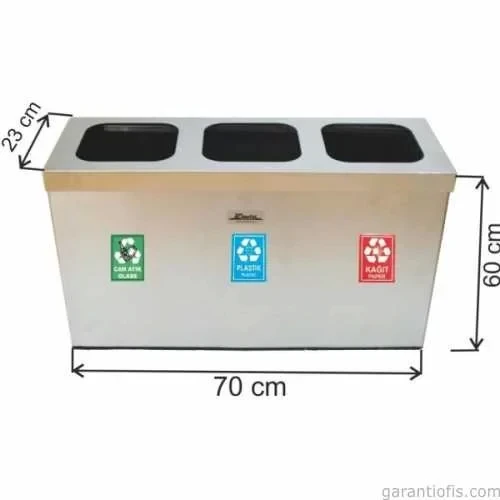 Garanti Metal 1815 Paslanmaz Çelik 3 lü Geri Dönüşüm Çöp Kovası ürün görseli 1