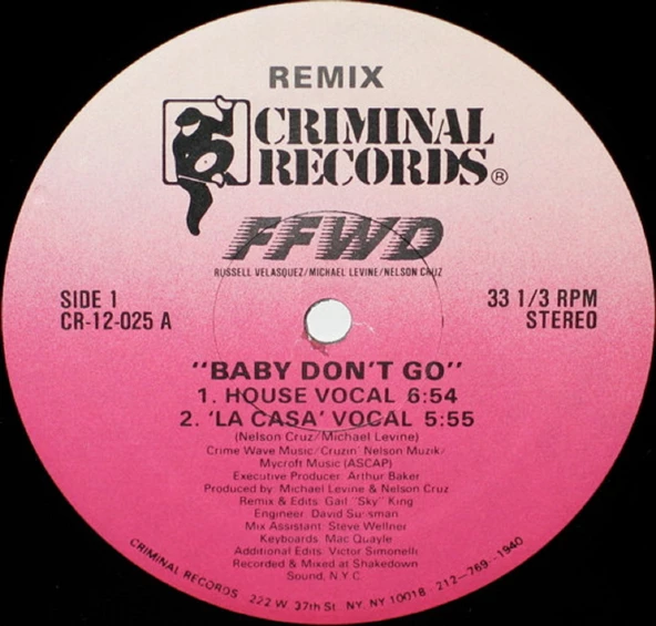 Criminal Records -Baby Don't Go (Remix) - FFWD electronic plak alithestereo