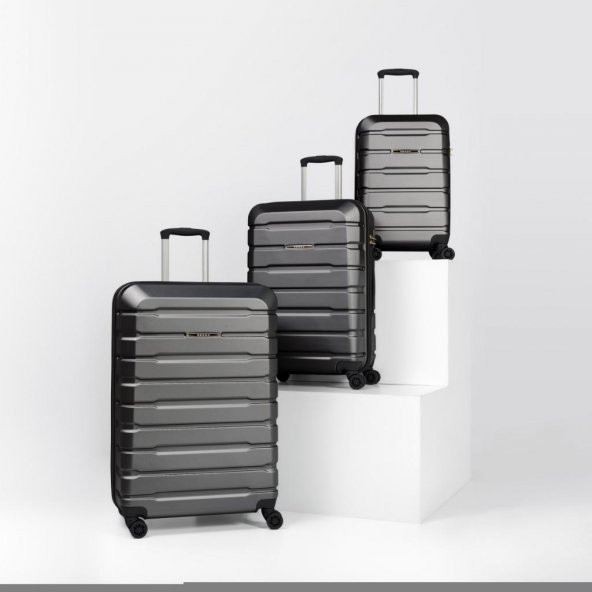 DZC KUZENLER AVM Abs Premium Tonaton 3'lü Valiz Seyahat Seti - Model:500.02 Koyu Gri Füme - 2