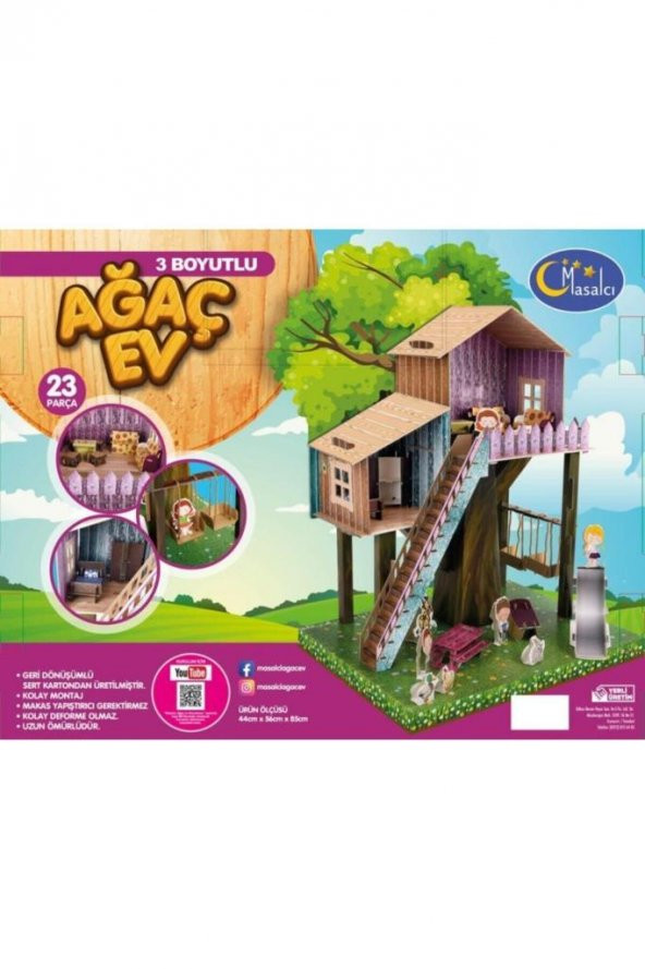 Karton Maket Ağaç Ev 3 Boyutlu 23 Parça 44x56x85cm