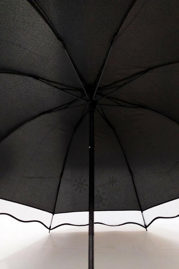 DZC KUZENLER AVM Marlux Rüzgara Dayanıklı Beyaz Noktalı Taş Detaylı Siyah Bayan Şemsiye - Resim 4