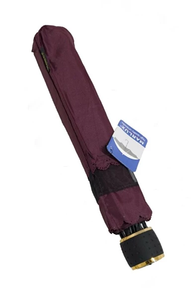 DZC KUZENLER AVM Marlux Bordo Rüzgara Dayanıklı Dantelli Fiber Gövdeli Manuel Kadın Şemsiye - 3