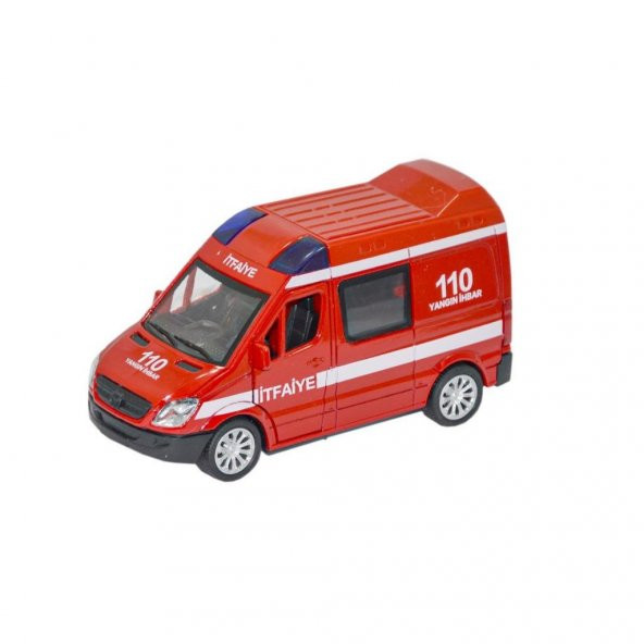 Diecast Metal İTFAİYE Mercedes Sprinter Çek Bırak Işıklı Siren Sesli 14 Cm kapıları açılır - 4