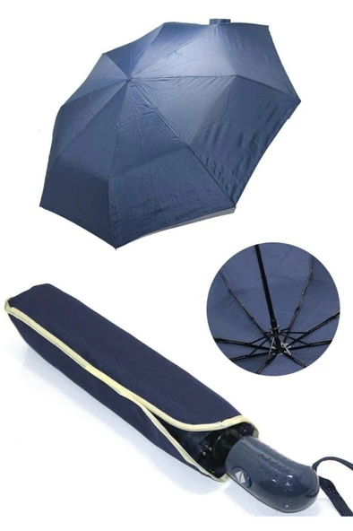 DZC KUZENLER AVM Lacivert Tam Otomatik Dayanıklı Kaliteli Katlanabilir Unisex Şemsiye