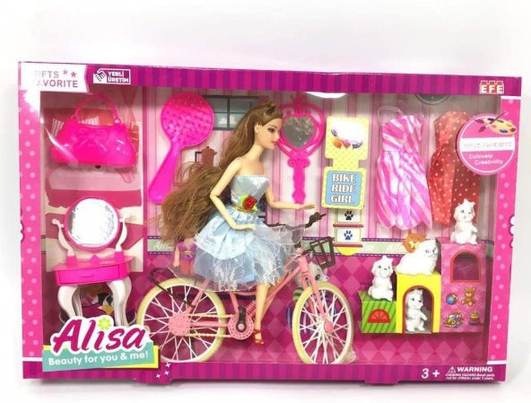 BİSİKLETLİ AKSESUARLI ALİSA BARBİE BEBEK OYUNCAK - 2