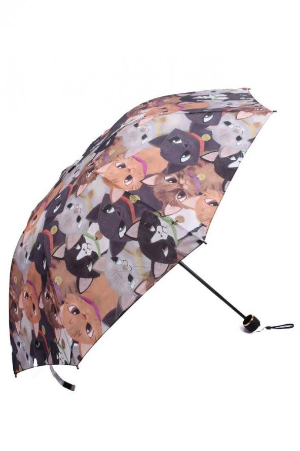 DZC KUZENLER AVM Marlux Kedi köpek Desenli 8 Telli Manuel Rüzgara Dayanıklı çanta boy Şemsiye