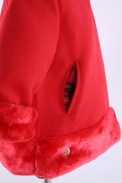 Babyhola Kız Bebek Çocuk Pamuk Astarlı Kapüşonlu Kürk Detaylı Kaşe Kaban Kışlık 13494 - 9