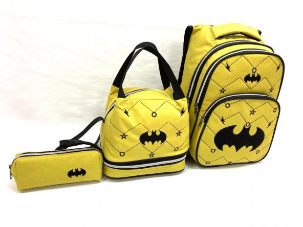 DZC KUZENLER AVM SARI BATMAN FİGÜRLÜ Ortopedik Ilk Okul Çantası Beslenme Çantası ve Kalemlik - 2