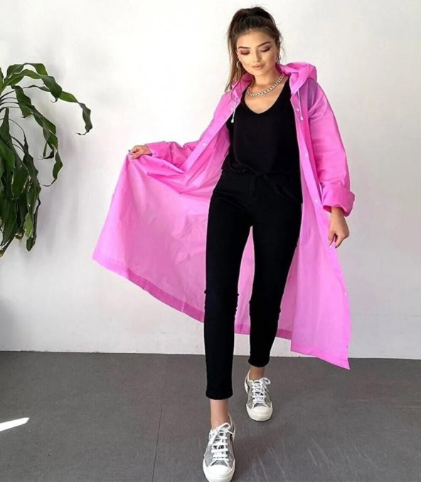 DZC KUZENLER AVM KadıN Yağmurluk Kapüşonlu Çıtçıtlı Eva Yağmurluk RÜZGARLIK pembe - 3
