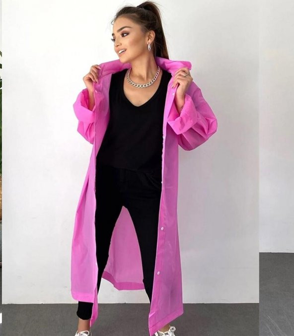 DZC KUZENLER AVM KadıN Yağmurluk Kapüşonlu Çıtçıtlı Eva Yağmurluk RÜZGARLIK pembe - 5