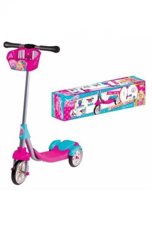 Kız Çocuk Pembe Linda 3 Tekerlekli Frenli Sepetli Scooter