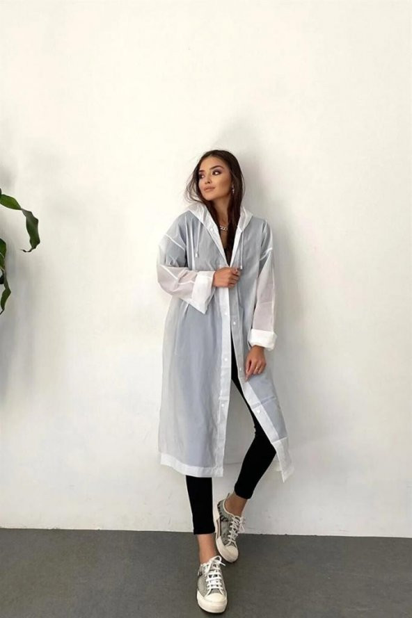 DZC KUZENLER AVM Kadın Erkek Yağmurluk Kapüşonlu Çıtçıtlı Eva Yağmurluk RÜZGARLIK BEYAZ - 4