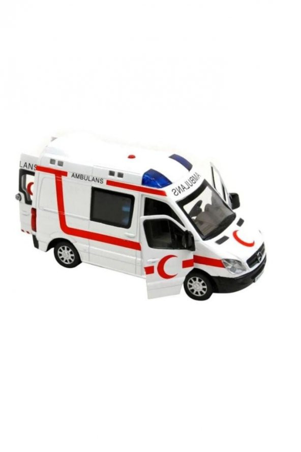 2 ADET Diecast Metal İTFAİYE VE AMBULANS Mercedes Sprinter Çek Bırak Işıklı Siren Sesli 14 Cm kapıları açılır - Resim 2