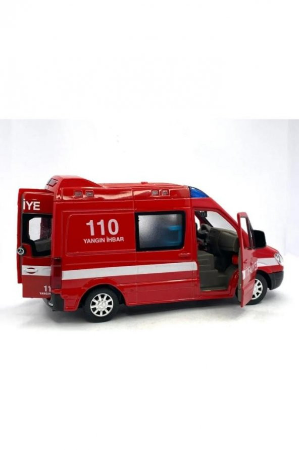 2 ADET Diecast Metal İTFAİYE VE AMBULANS Mercedes Sprinter Çek Bırak Işıklı Siren Sesli 14 Cm kapıları açılır - Resim 3