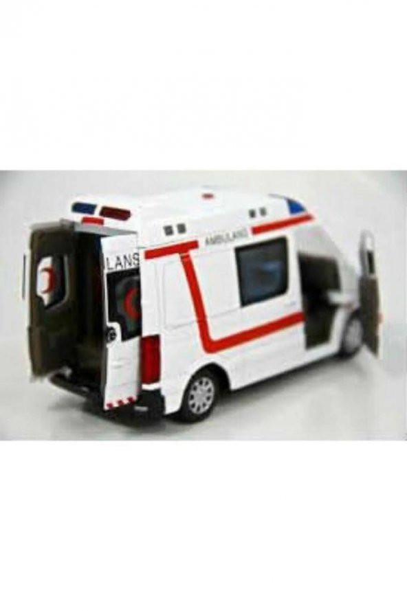 Diecast Metal 112 Ambulans Mercedes Sprinter Çek Bırak Işıklı Siren Sesli 14 Cm kapıları açılır - 4