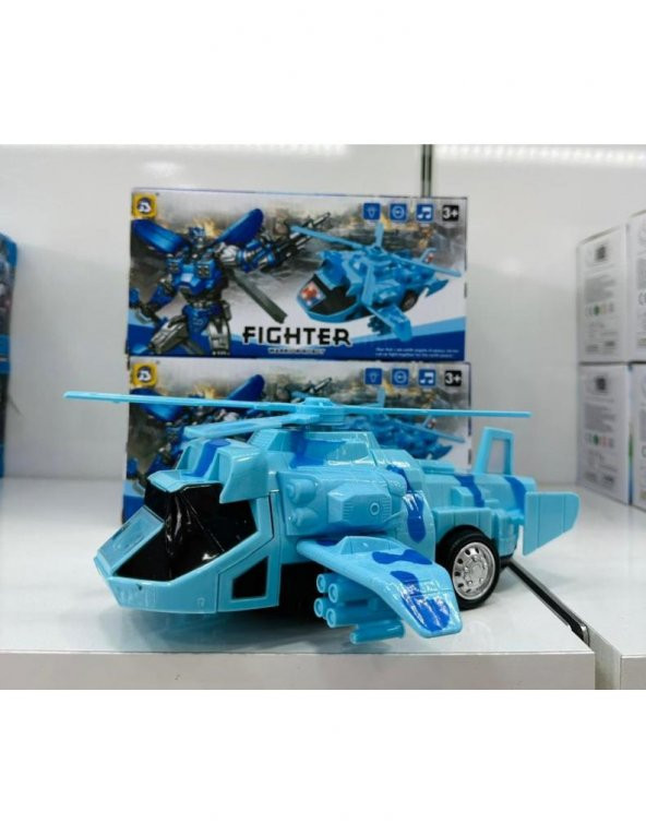 DZC KUZENLER AVM ÇARP DÖN OTOMATİK ROBOTA DÖNÜŞEN UÇAK SESLİ HELİKOPTER OYUNCAK 20CM - 2