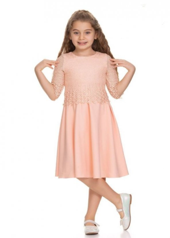 Gülücük Kids 894 Kız Çocuk Güpürlü Elbise - Pembe - ST00661-Pembe-12 YAŞ