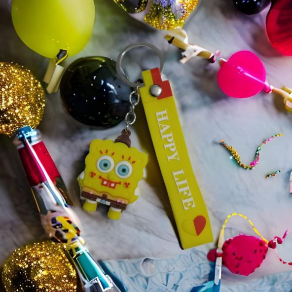 DZC KUZENLER AVM SÜNGER BOB Karikatür Anime Figür PVC Bebek Anahtarlık Çanta Anahtarlık Süsü - 4