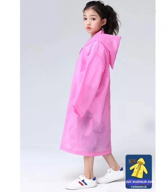 DZC KUZENLER AVM KIZ Erkek ÇOCUK Yağmurluk Kapüşonlu Çıtçıtlı Eva Yağmurluk  RÜZGARLIK pembe - 2