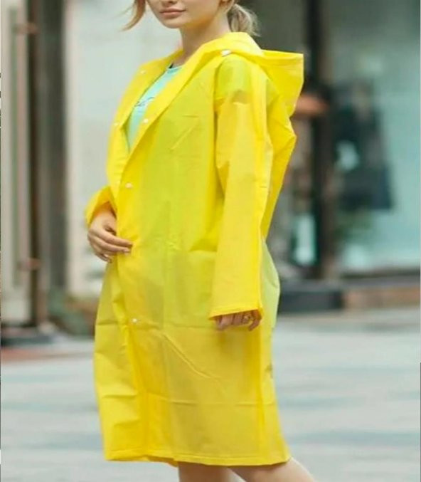 DZC KUZENLER AVM KadıN erkek Yağmurluk Kapüşonlu Çıtçıtlı Eva Yağmurluk RÜZGARLIK sarı