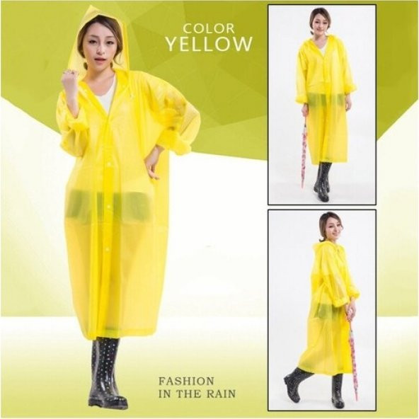DZC KUZENLER AVM KadıN erkek Yağmurluk Kapüşonlu Çıtçıtlı Eva Yağmurluk RÜZGARLIK sarı - 3