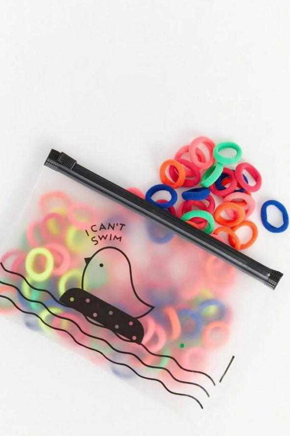 100 ADET Şeffaf Kilitli Çantalı Karışık Neon Renk Saç Lastik MİNİ Toka Renkli KUMAŞ - 1