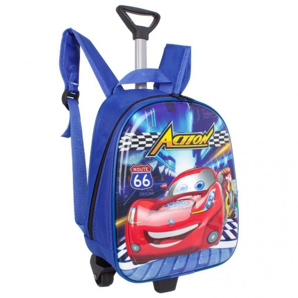 DZC KUZENLER ÇANTA Car Action Tekerlekli Çocuk Sırt Çantası KABARTMALI YARIŞ ARABALI ÇEKÇEKLİ OKUL KREŞ ürün görseli 1
