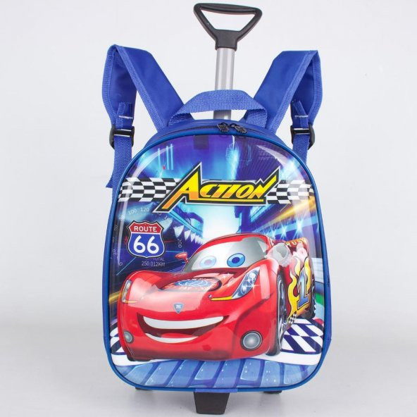 DZC KUZENLER ÇANTA Car Action Tekerlekli Çocuk Sırt Çantası KABARTMALI YARIŞ ARABALI ÇEKÇEKLİ OKUL KREŞ - Resim 3