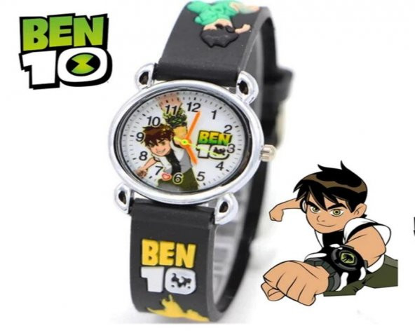 DZC KUZENLER AVM BEN 10 DESENLİ SAAT ÇOCUK KOL SAATİ SİLİKON KORDON ANALOG - 7