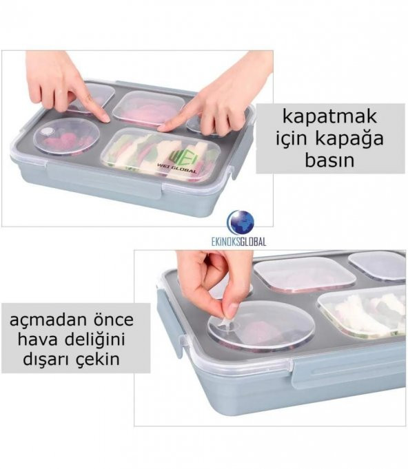 Backpacker 5 Bölmeli Sızdırmaz Yemek Kabı 1600ML Açık Mavi - 2
