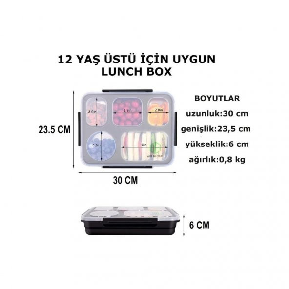 Backpacker 5 Bölmeli Sızdırmaz Yemek Kabı 1600ML Açık Mavi - 3
