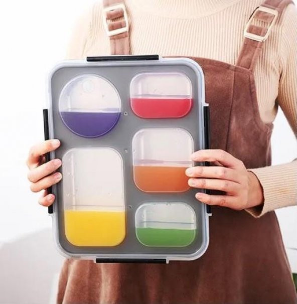Backpacker 5 Bölmeli Sızdırmaz Yemek Kabı 1600ML Açık Mavi - 6