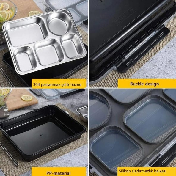Backpacker 5 Bölmeli Sızdırmaz Yemek Kabı 1600ML Açık Mavi - 10