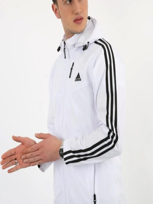 Adidas Erkek The Run Kapüşonlu Yağmurluk A 00897 - Beyaz - XL