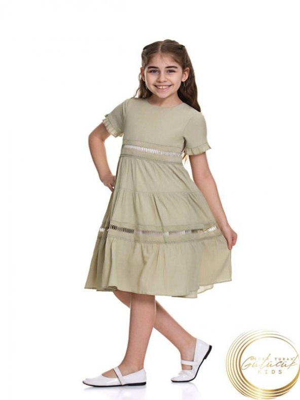 Gülücük Kids Kız Çocuk Bürümcük Elbise 865 - Yeşil - 9 YAŞ