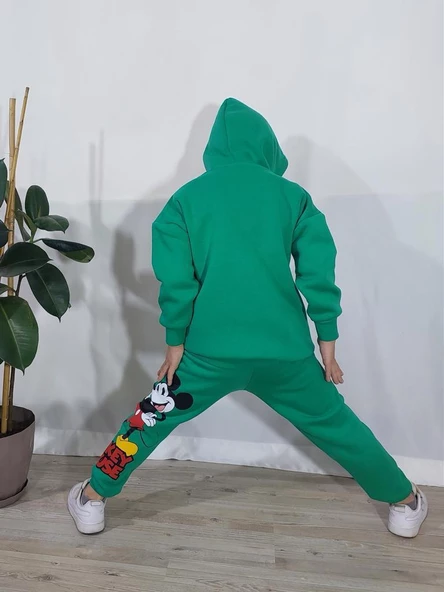 ERKEK ÇOCUK MİCKEY TAZMANYA KAPŞONLU 3 İPLİK EŞOFMAN TAKIMI - Resim 4