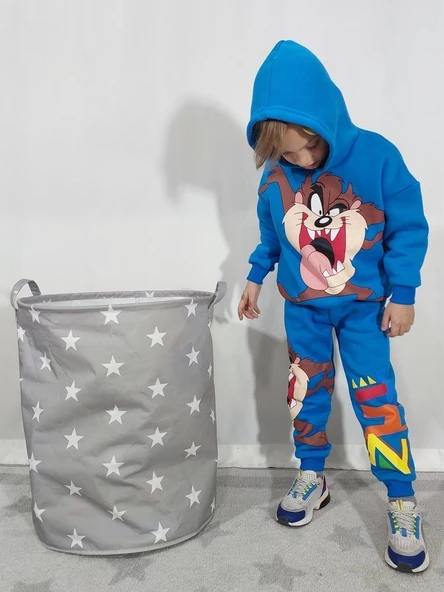 ERKEK ÇOCUK MİCKEY TAZMANYA KAPŞONLU 3 İPLİK EŞOFMAN TAKIMI - Resim 5