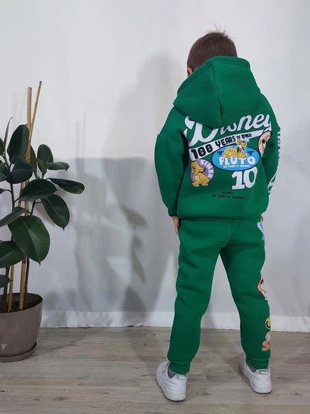 ERKEK ÇOCUK MİCKEY TAZMANYA KAPŞONLU 3 İPLİK EŞOFMAN TAKIMI - Resim 2