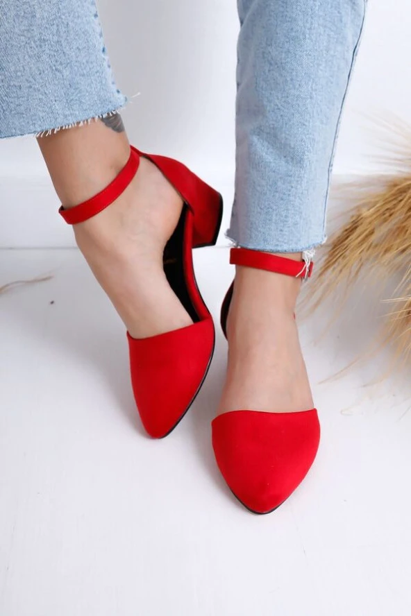 Pabucmarketi Kırmızı Topuklu Süet Kadın Ayakkabı