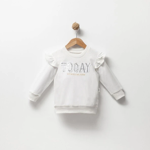 Kız Çocuk %100 Pamuklu Uzun Kol Sweatshirt Fırfırlı