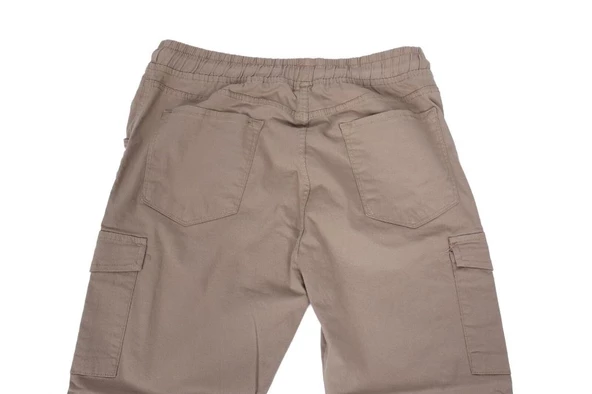 Battal Beden Çok Cepli Beli Lastikli Pantolon Krem Renk - 4