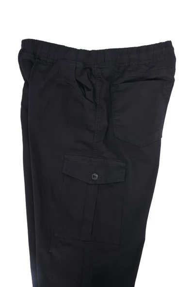 Battal Beden Çok Cepli Beli Lastikli Pantolon Siyah Renk - 12