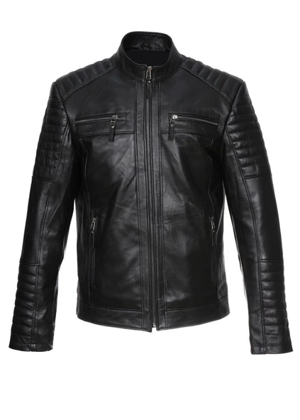 Dört Cepli İşleme Spor Deri Mont Siyah Renk - 10