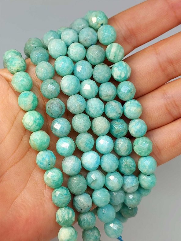 Amazonit Taşı Faset Kesim Kolye 8mm (Sabit Klipsli) - 4