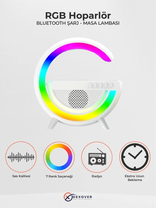 Bluetooth Hoparlör 15W Kablosuz Şarj Özellikli RGB Masa Gece Lambası AG-2301 - 3