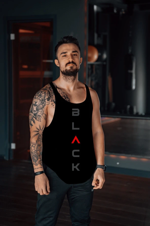 BLACK  Gym Fitness Tank Top Sporcu Atleti