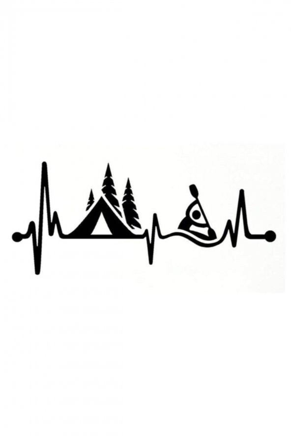 Kamp Çadırı Kayık Kalp Atışı Oto Motor Laptop Duvar Folyo Sticker 15x6 cm