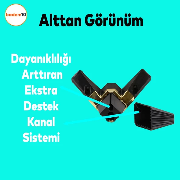 Alcazar Lüks Mobilya Kanepe Sehpa Tv Ünitesi Koltuk Ayağı Baza Ayakları Köşe 12 Cm Siyah Altın - Resim 4