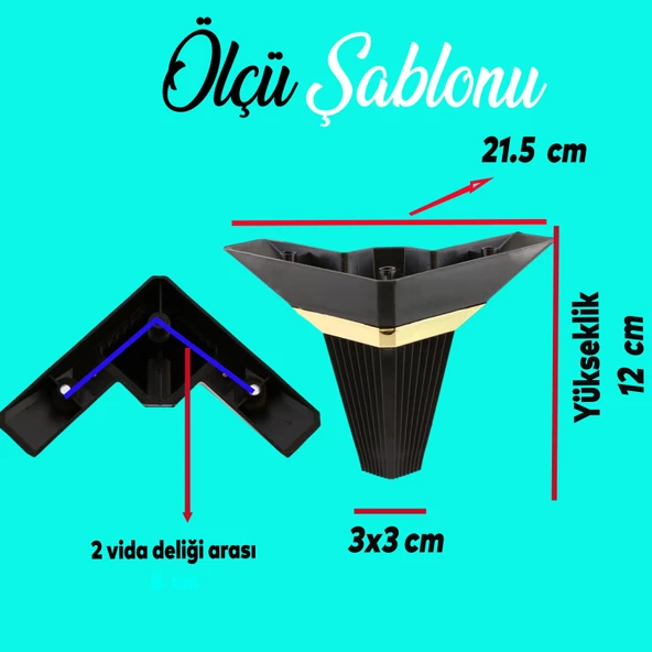 Alcazar Lüks Mobilya Kanepe Sehpa Tv Ünitesi Koltuk Ayağı Baza Ayakları Köşe 12 Cm Siyah Altın - Resim 2